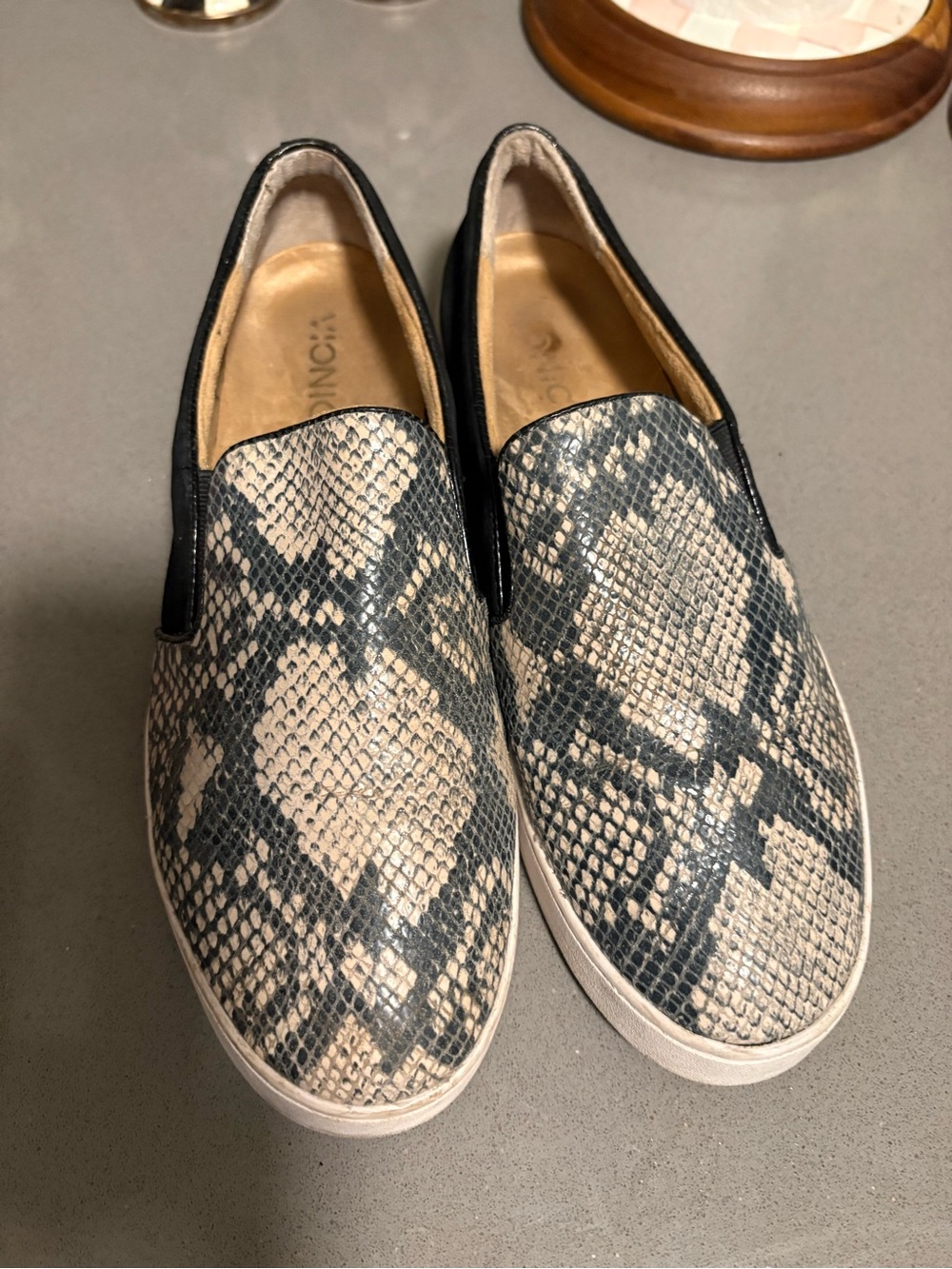 Vionic Slip-On Sneakers in Black and Cream Snake Print
